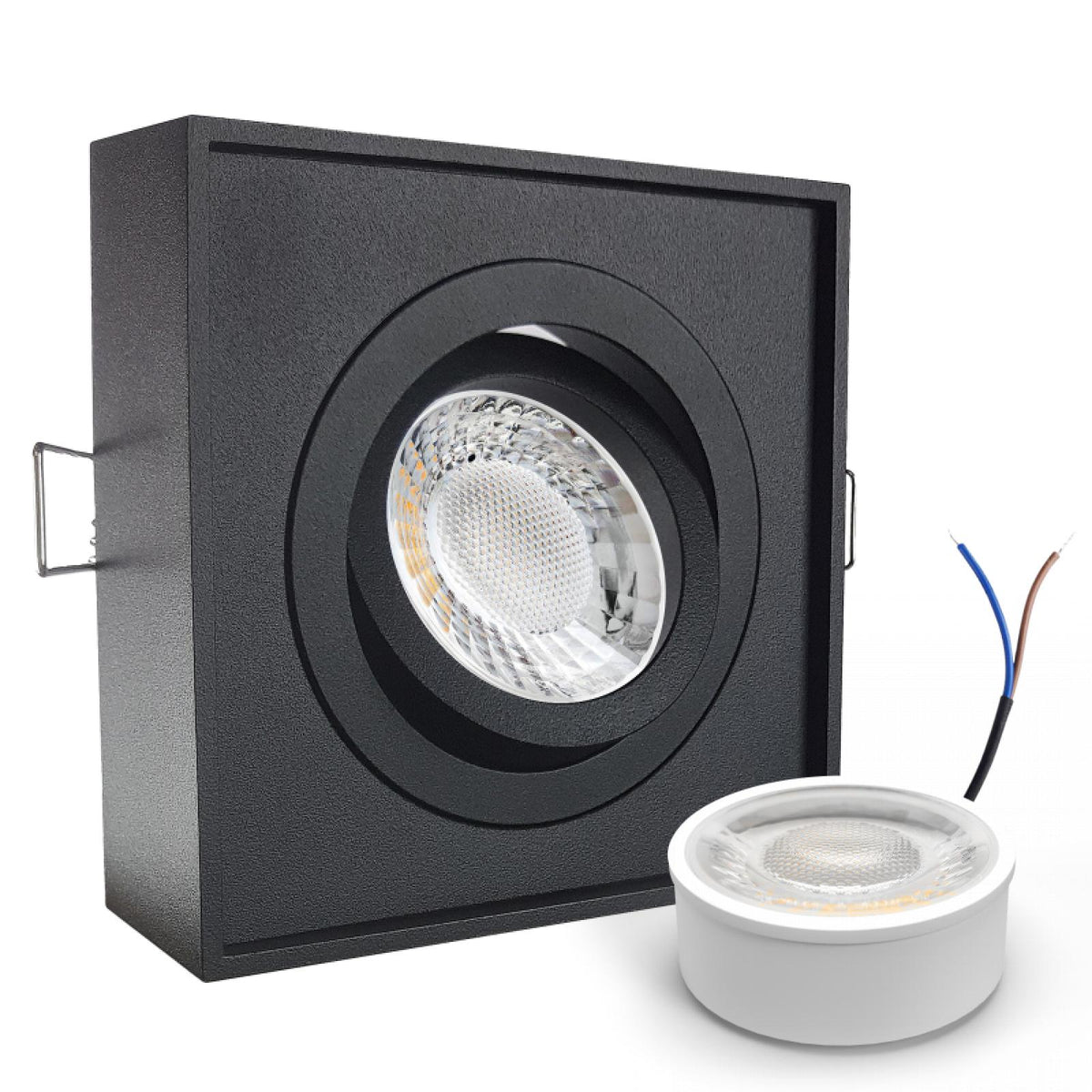 CONCEPTRUN LED Aufbau Einbaustrahler schwarz eckig 30° schwenkbar Lochmaß Ø 85mm - 90mm geringe Tiefe 19mm 5W LED Modul flach dimmbar neutralweiß 230V