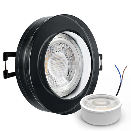 CONCEPTRUN LED Aufbau Einbaustrahler schwarz spiegelnd rund Glas Lochmaß Ø 68mm - 75mm geringe Tiefe 22mm 5W LED Modul flach dimmbar neutralweiß 230V