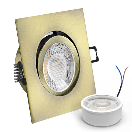 CONCEPTRUN LED Einbaustrahler Spot Altmessing gebürstet eckig 30° schwenkbar Lochmaß Ø 68mm - 80mm geringe Tiefe 25mm 5W LED Modul flach dimmbar neutralweiß 230V