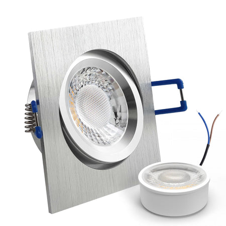 CONCEPTRUN LED Einbaustrahler Spot Alu geschliffen eckig 30° schwenkbar Lochmaß Ø 68mm - 75mm geringe Tiefe 27mm 5W LED Modul flach dimmbar neutralweiß 230V