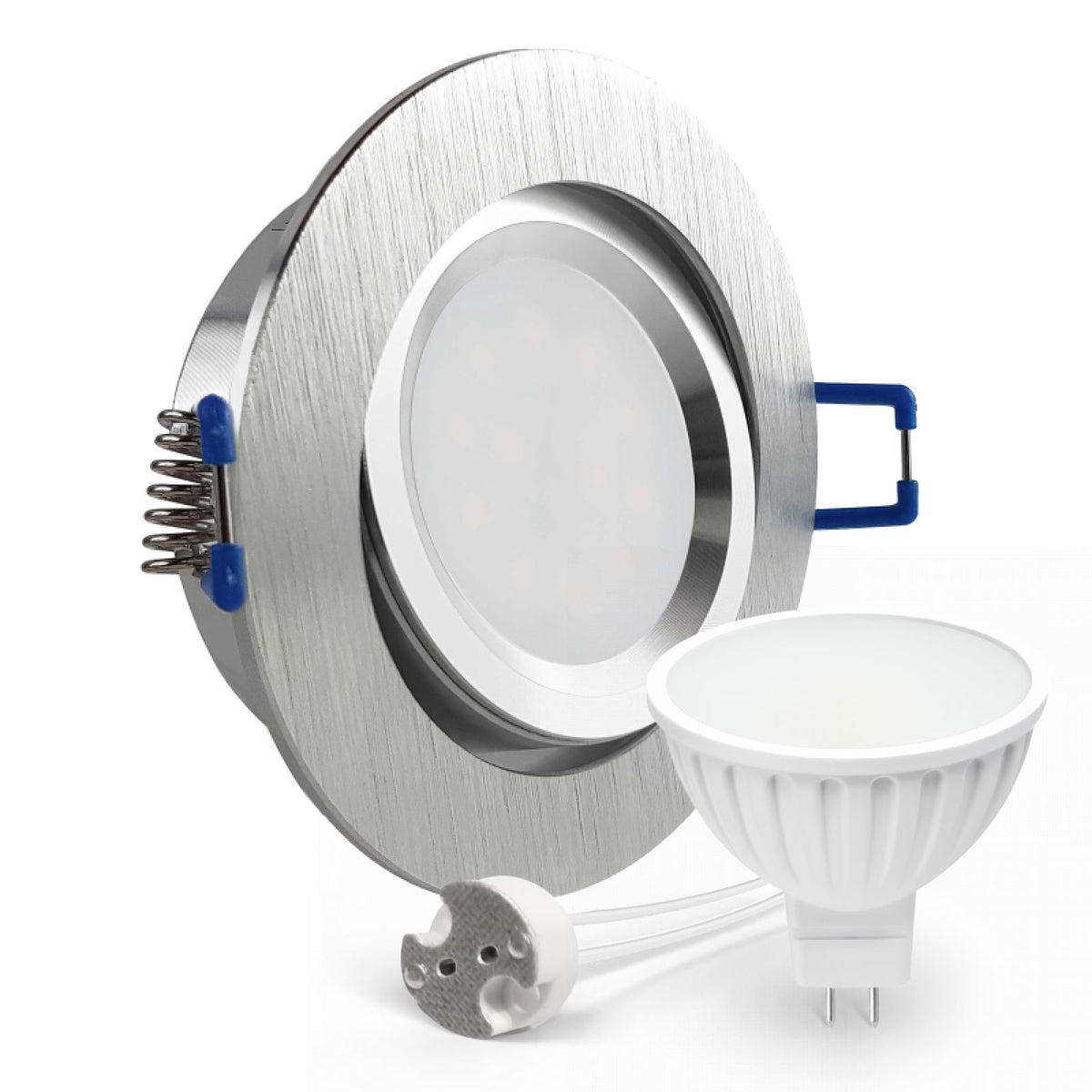 CONCEPTRUN LED Einbaustrahler Spot Alu geschliffen rund 360° schwenkbar Lochmaß Ø 68mm - 75mm Tiefe 55mm Fassung