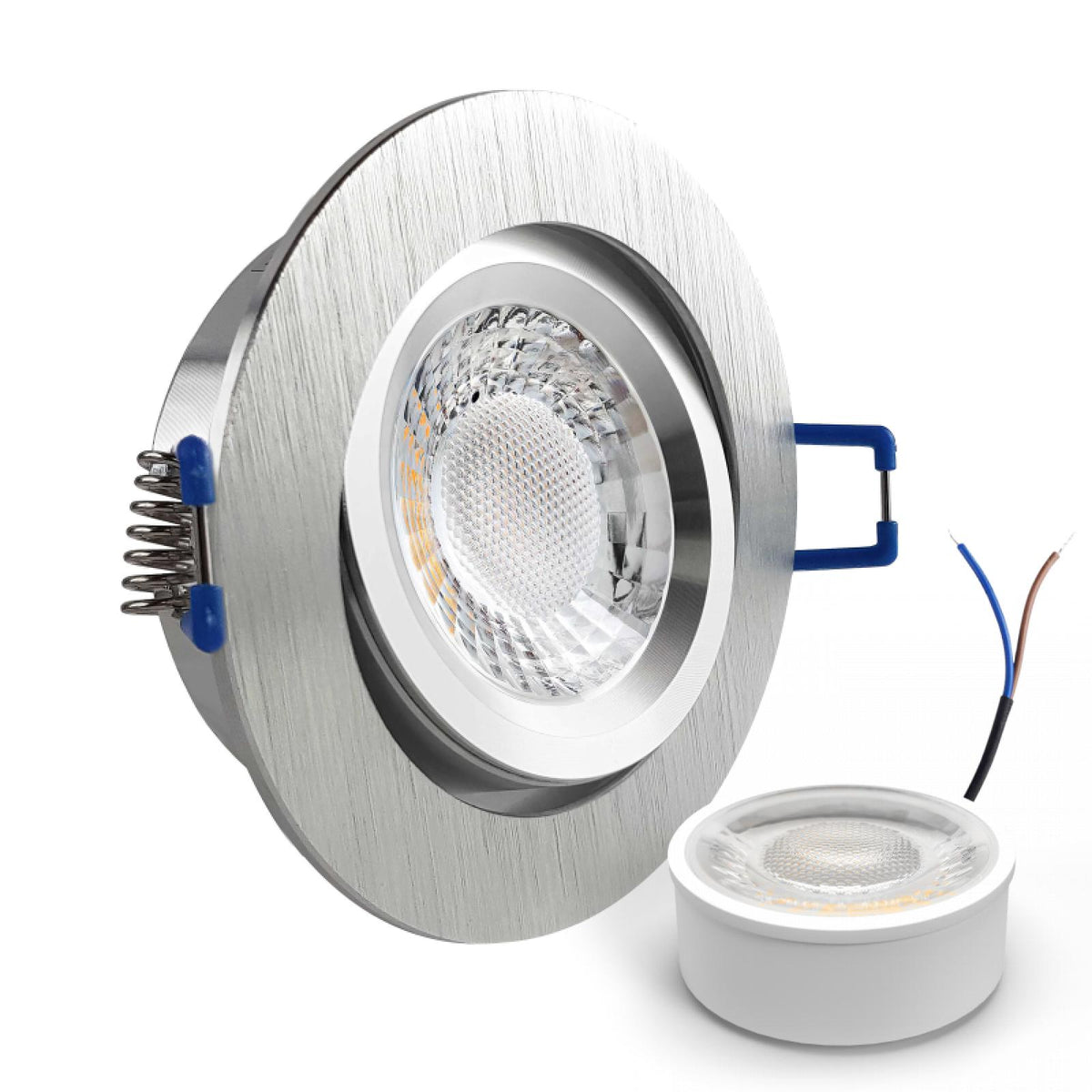 CONCEPTRUN LED Einbaustrahler Spot Alu geschliffen rund 360° schwenkbar Lochmaß Ø 68mm - 75mm geringe Tiefe 27mm 5W LED Modul flach dimmbar neutralweiß 230V