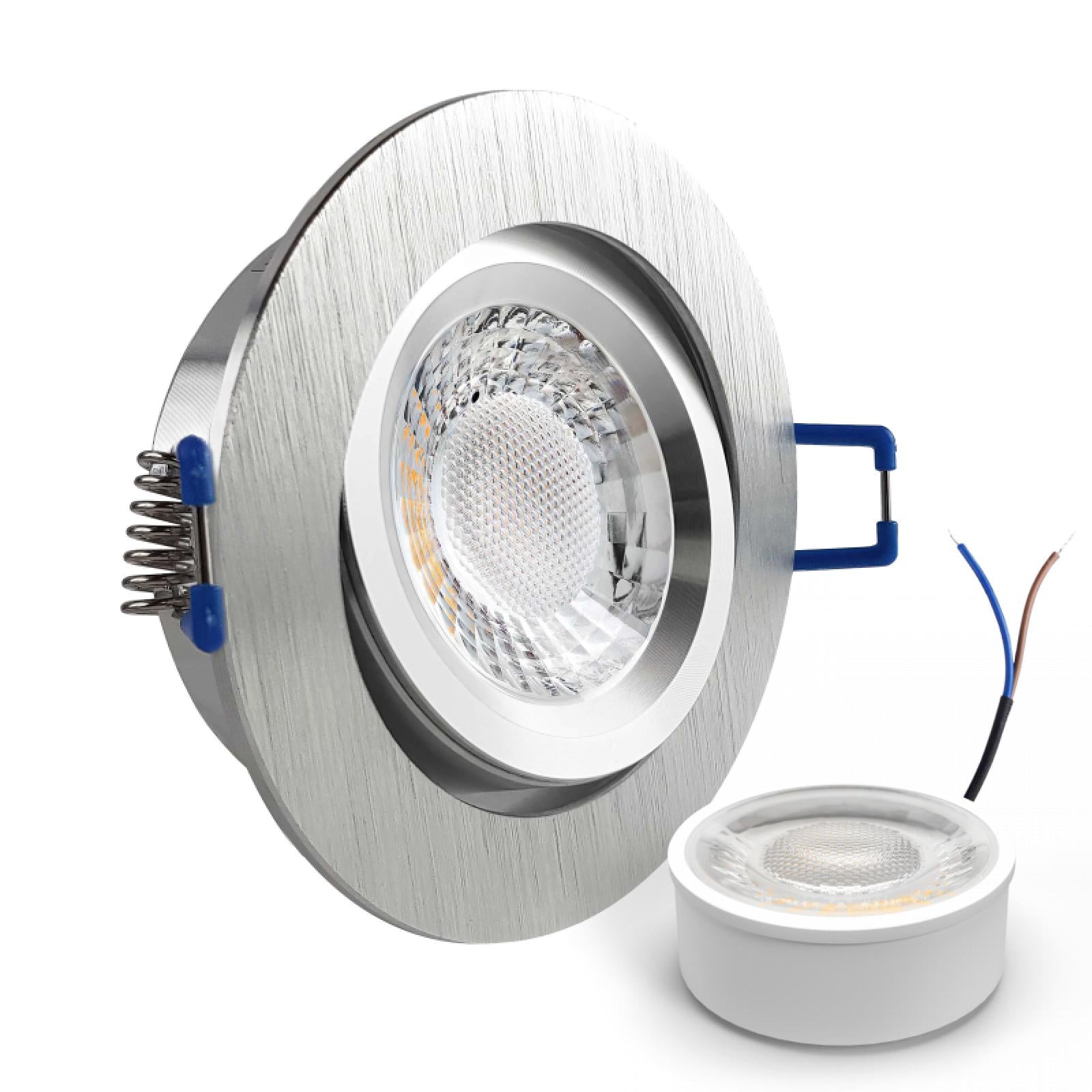 CONCEPTRUN LED Einbaustrahler Spot Alu geschliffen rund 360° schwenkbar Lochmaß Ø 68mm - 75mm geringe Tiefe 27mm 5W LED Modul flach dimmbar neutralweiß 230V