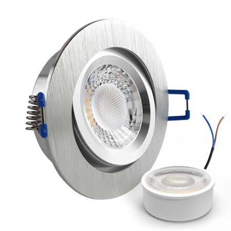 CONCEPTRUN LED Einbaustrahler Spot Alu geschliffen rund 360° schwenkbar Lochmaß Ø 68mm - 75mm geringe Tiefe 27mm 5W LED Modul flach dimmbar neutralweiß 230V