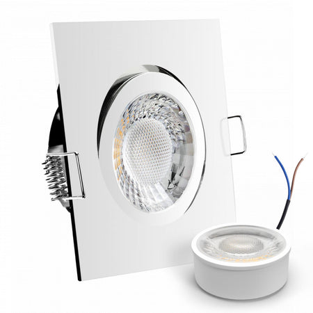 CONCEPTRUN LED Einbaustrahler Spot Chrom glänzend eckig 30° schwenkbar Lochmaß Ø 68mm - 80mm geringe Tiefe 25mm 5W LED Modul flach dimmbar neutralweiß 230V