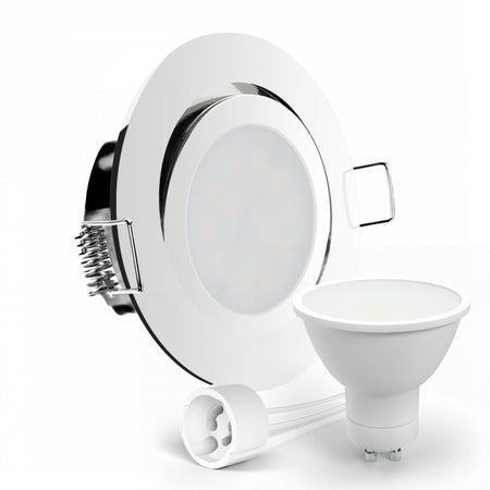 CONCEPTRUN LED Einbaustrahler Spot Chrom glänzend rund 360° schwenkbar Lochmaß Ø 68mm - 75mm Tiefe 64mm Fassung