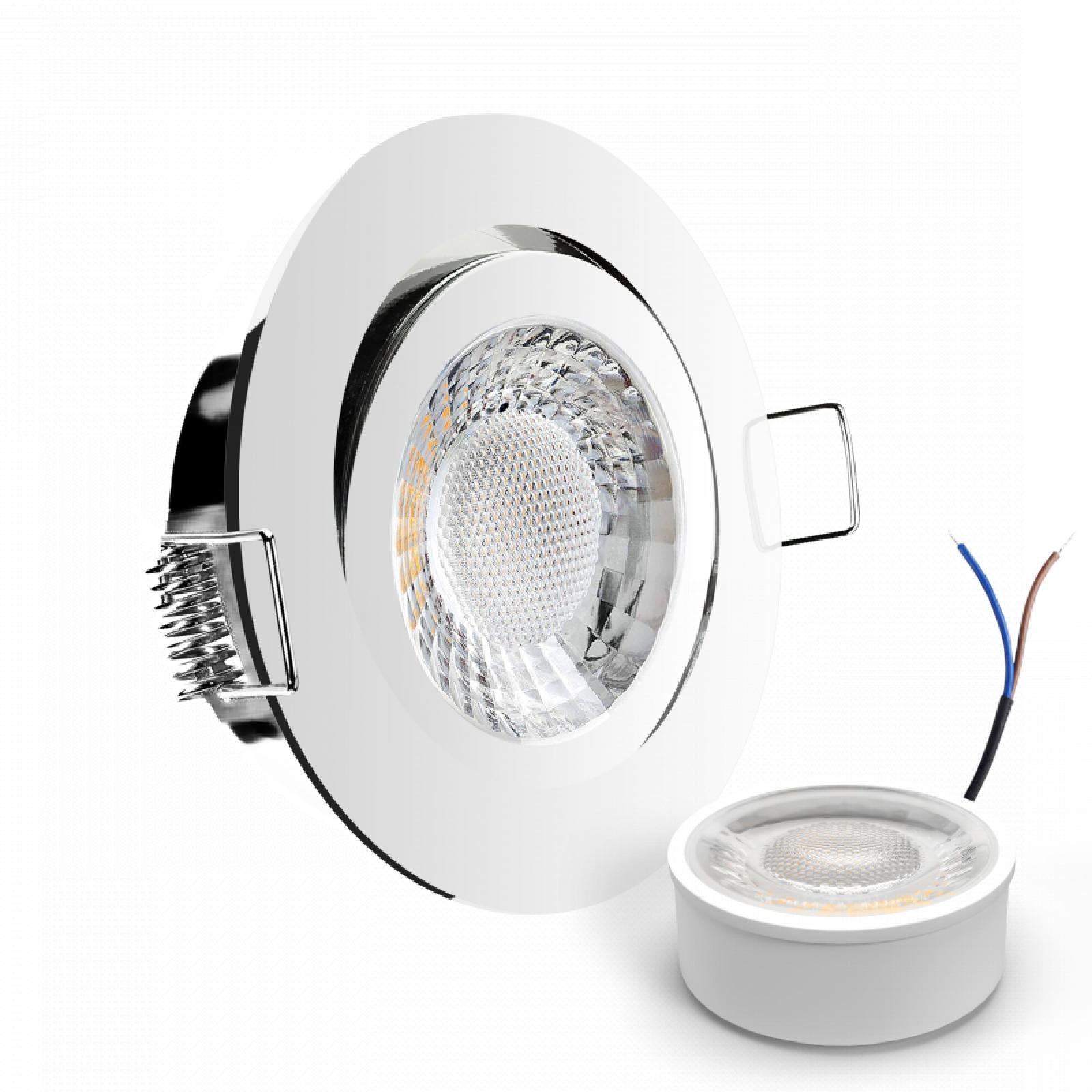 CONCEPTRUN LED Einbaustrahler Spot Chrom glänzend rund 360° schwenkbar Lochmaß Ø 68mm - 75mm geringe Tiefe 25mm 5W LED Modul flach dimmbar neutralweiß 230V