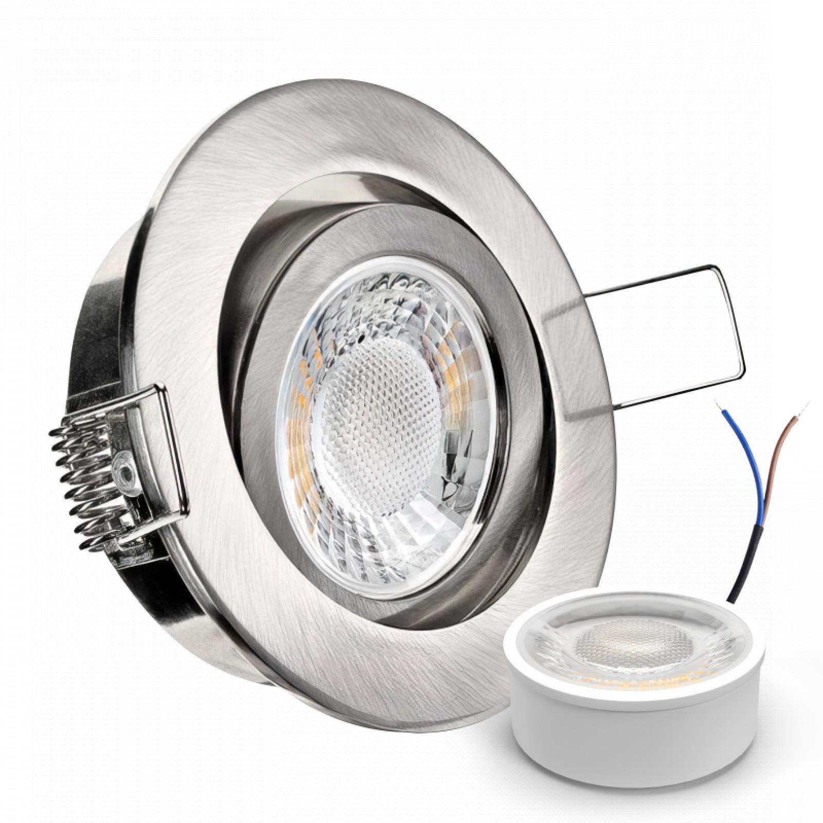 CONCEPTRUN LED Einbaustrahler Spot Edelstahl gebürstet rund 360° schwenkbar Lochmaß Ø 68mm - 75mm geringe Tiefe 25mm 5W LED Modul flach dimmbar neutralweiß 230V