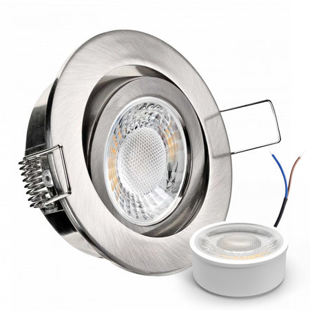 CONCEPTRUN LED Einbaustrahler Spot Edelstahl gebürstet rund 360° schwenkbar Lochmaß Ø 68mm - 75mm geringe Tiefe 25mm 5W LED Modul flach dimmbar neutralweiß 230V