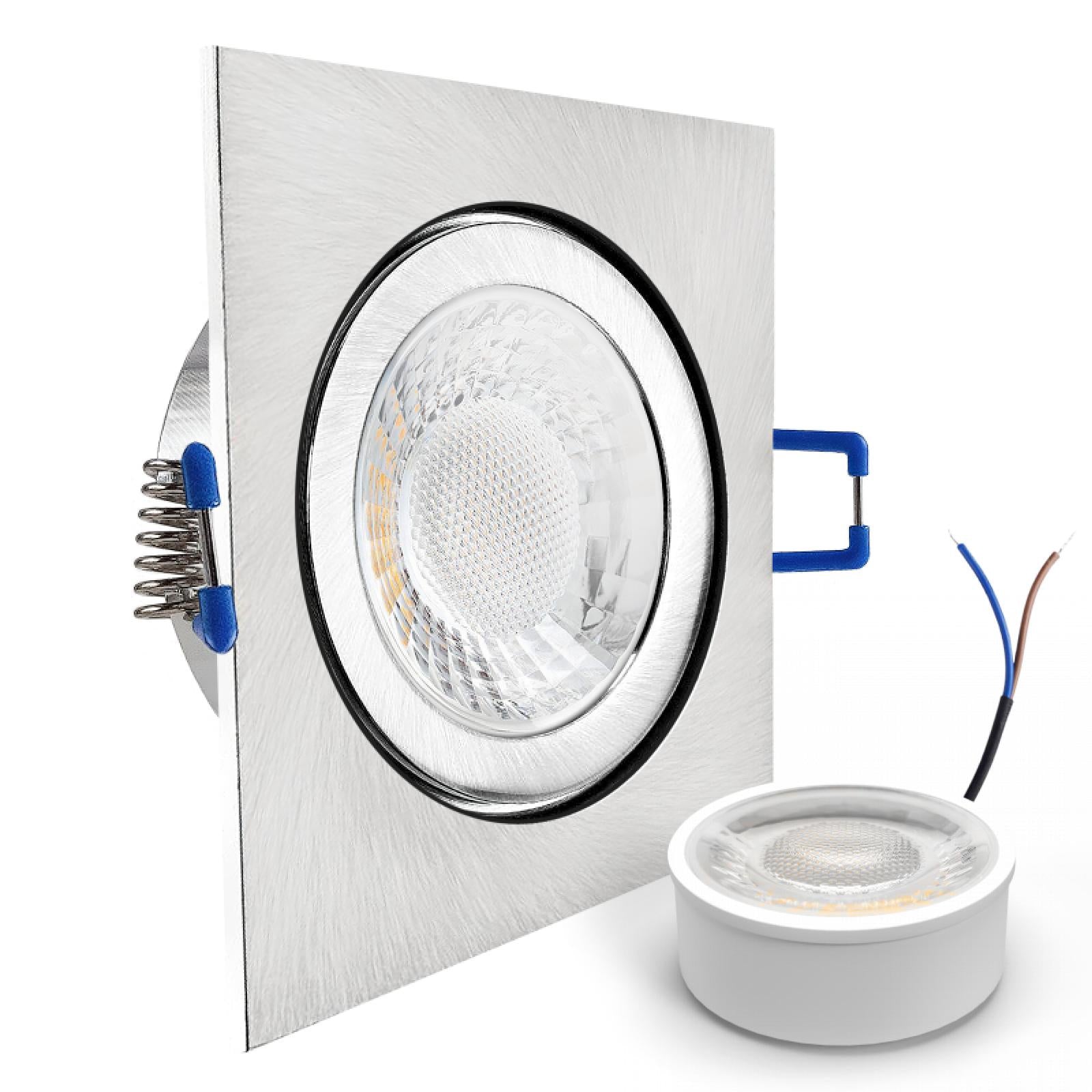 CONCEPTRUN LED Einbaustrahler Spot Feuchtraum IP44 Edelstahl gebürstet eckig Glas Lochmaß Ø 60mm - 85mm geringe Tiefe 25mm 5W LED Modul flach dimmbar neutralweiß 230V