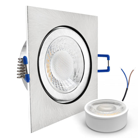 CONCEPTRUN LED Einbaustrahler Spot Feuchtraum IP44 Edelstahl gebürstet eckig Glas Lochmaß Ø 60mm - 85mm geringe Tiefe 25mm 5W LED Modul flach dimmbar neutralweiß 230V