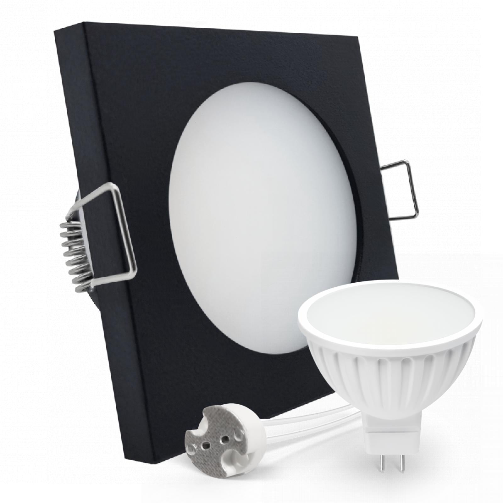 CONCEPTRUN LED Einbaustrahler Spot Feuchtraum IP44 schwarz eckig Lochmaß Ø 60mm - 75mm Tiefe 55mm Fassung