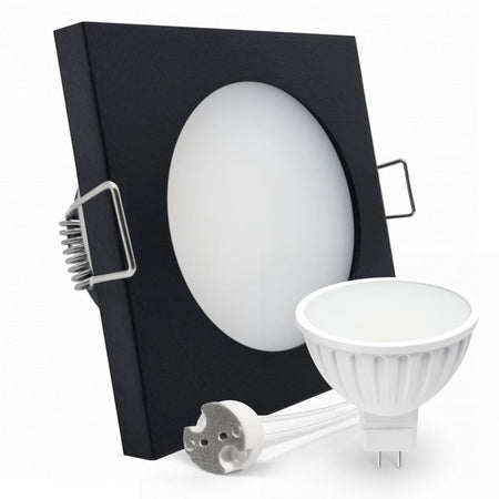 CONCEPTRUN LED Einbaustrahler Spot Feuchtraum IP44 schwarz eckig Lochmaß Ø 60mm - 75mm Tiefe 55mm Fassung