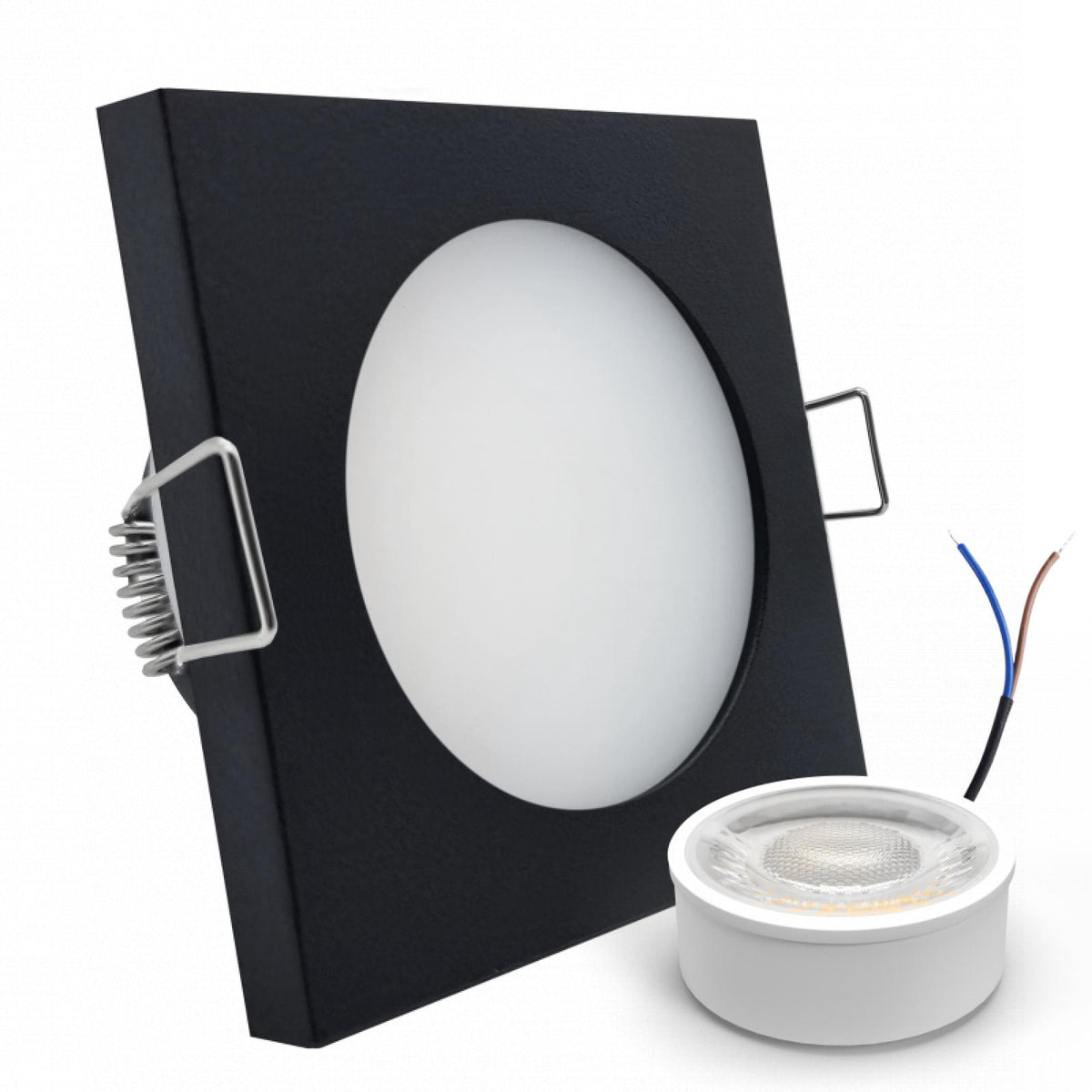 CONCEPTRUN LED Einbaustrahler Spot Feuchtraum IP44 schwarz eckig Lochmaß Ø 60mm - 75mm geringe Tiefe 25mm 5W LED Modul flach dimmbar neutralweiß 230V