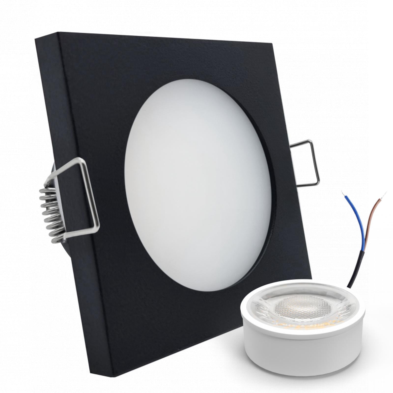 CONCEPTRUN LED Einbaustrahler Spot Feuchtraum IP44 schwarz eckig Lochmaß Ø 60mm - 75mm geringe Tiefe 25mm 5W LED Modul flach dimmbar neutralweiß 230V