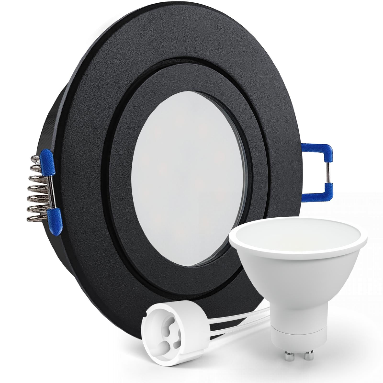 CONCEPTRUN LED Einbaustrahler Spot Feuchtraum IP44 schwarz rund Glas Lochmaß Ø 60mm - 75mm Tiefe 64mm Fassung