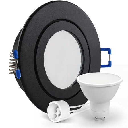 CONCEPTRUN LED Einbaustrahler Spot Feuchtraum IP44 schwarz rund Glas Lochmaß Ø 60mm - 75mm Tiefe 64mm Fassung