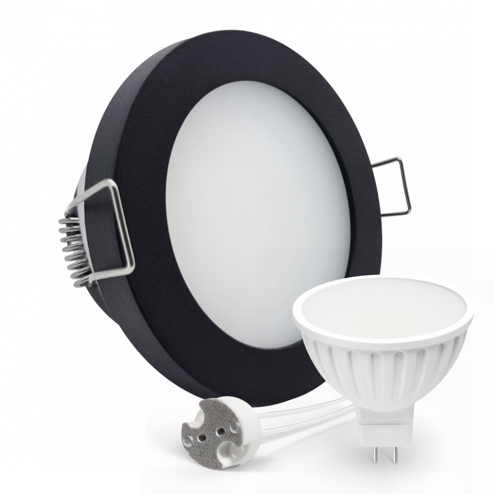 CONCEPTRUN LED Einbaustrahler Spot Feuchtraum IP44 schwarz rund Lochmaß Ø 60mm - 75mm Tiefe 55mm Fassung