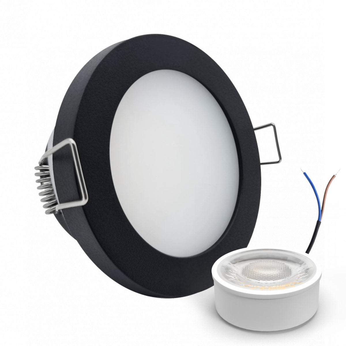 CONCEPTRUN LED Einbaustrahler Spot Feuchtraum IP44 schwarz rund Lochmaß Ø 60mm - 75mm geringe Tiefe 25mm 5W LED Modul flach dimmbar neutralweiß 230V