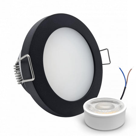 CONCEPTRUN LED Einbaustrahler Spot Feuchtraum IP44 schwarz rund Lochmaß Ø 60mm - 75mm geringe Tiefe 25mm 5W LED Modul flach dimmbar neutralweiß 230V