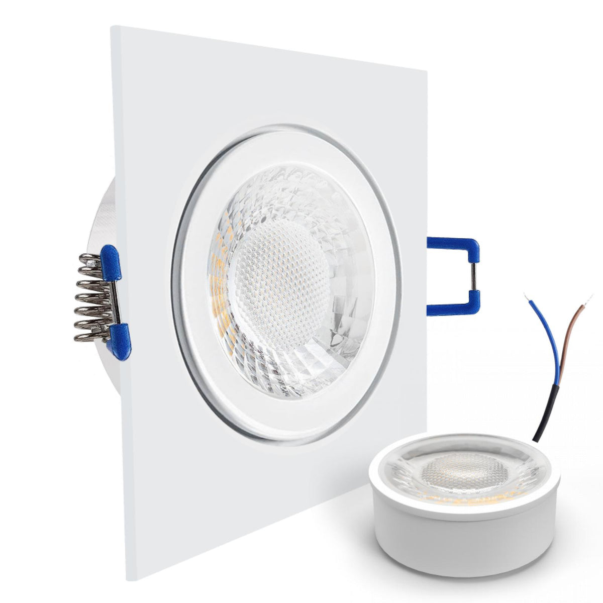 CONCEPTRUN LED Einbaustrahler Spot Feuchtraum IP44 weiß eckig Glas Lochmaß Ø 60mm - 85mm geringe Tiefe 25mm 5W LED Modul flach dimmbar neutralweiß 230V