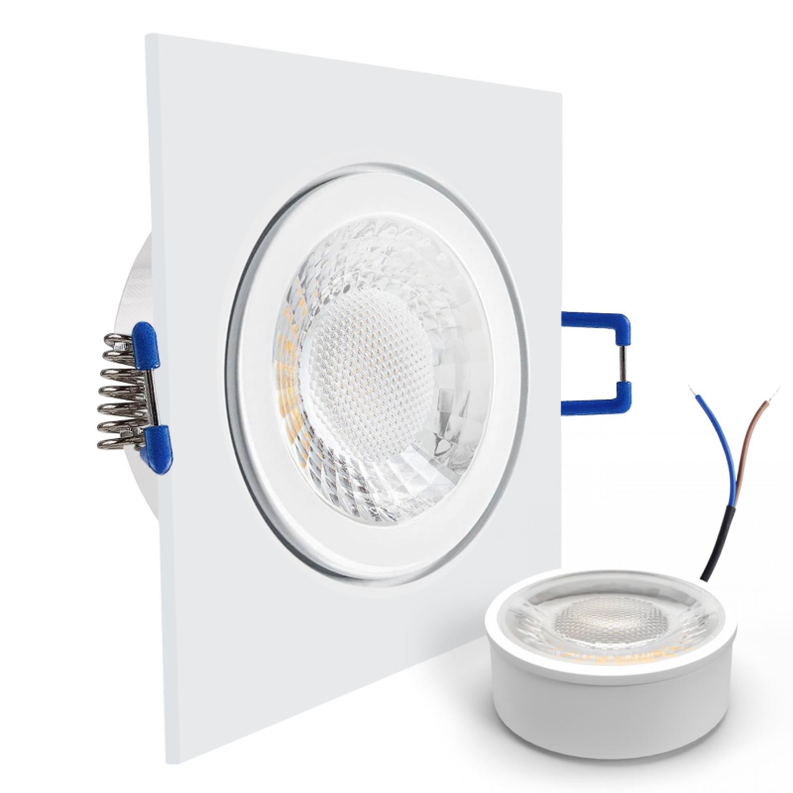 CONCEPTRUN LED Einbaustrahler Spot Feuchtraum IP44 weiß eckig Glas Lochmaß Ø 60mm - 85mm geringe Tiefe 25mm 5W LED Modul flach dimmbar neutralweiß 230V