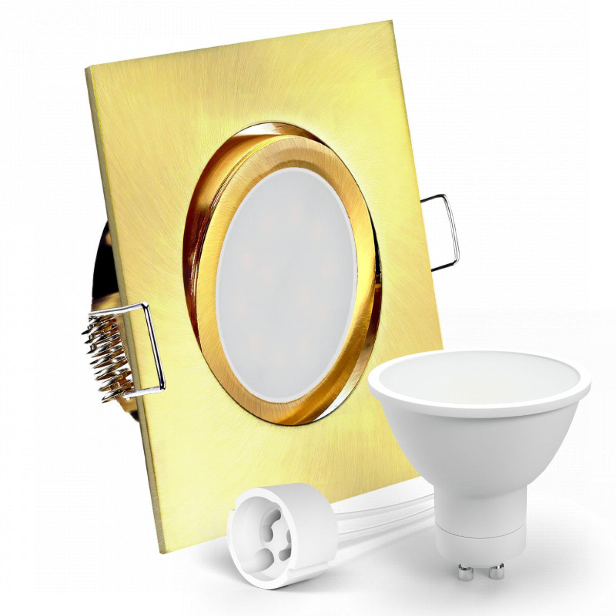 CONCEPTRUN LED Einbaustrahler Spot Gold-Messing gebürstet eckig 30° schwenkbar Lochmaß Ø 68mm - 80mm Tiefe 64mm Fassung