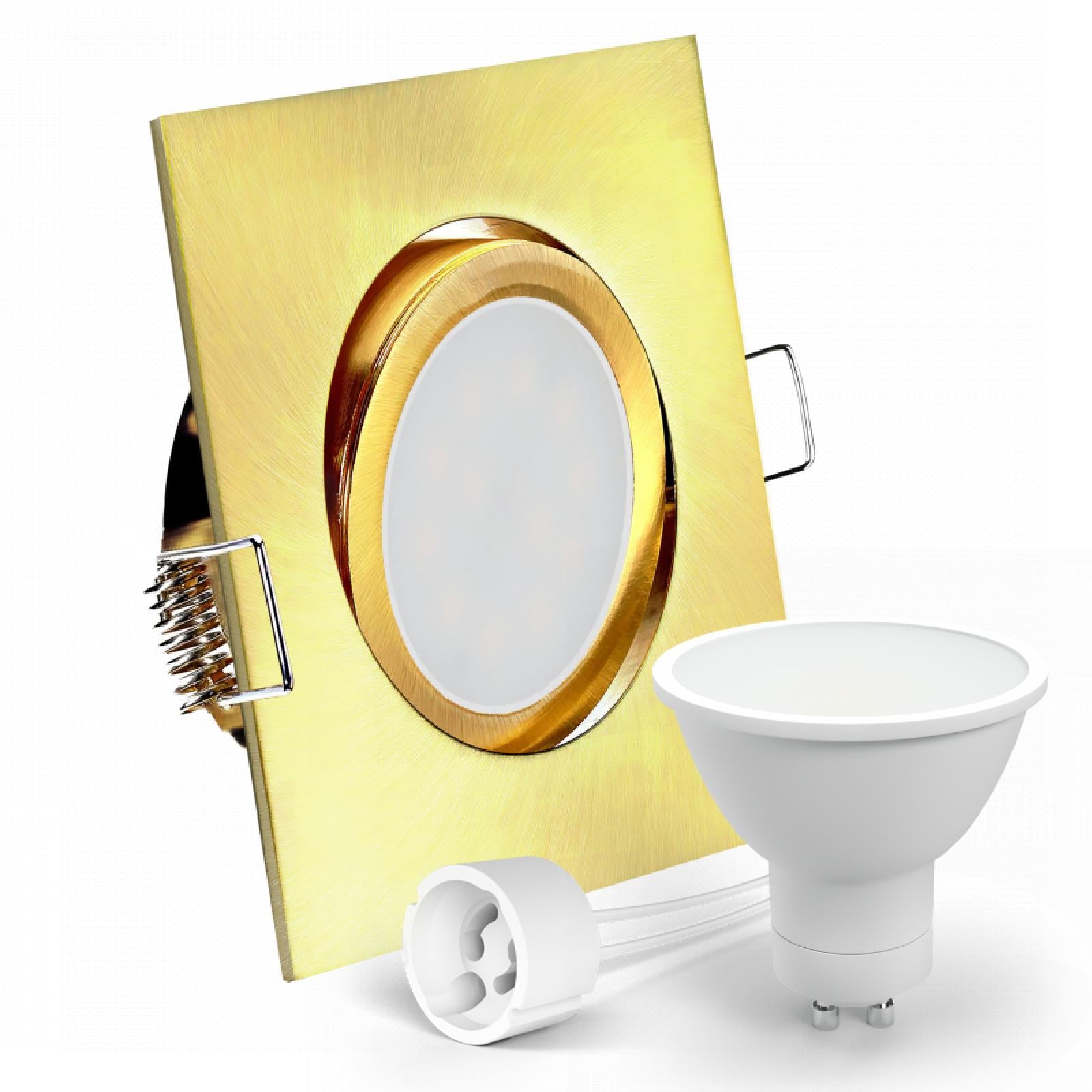 CONCEPTRUN LED Einbaustrahler Spot Gold-Messing gebürstet eckig 30° schwenkbar Lochmaß Ø 68mm - 80mm Tiefe 64mm Fassung