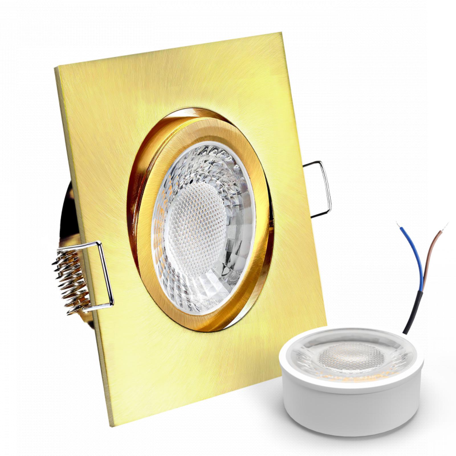 CONCEPTRUN LED Einbaustrahler Spot Gold-Messing gebürstet eckig 30° schwenkbar Lochmaß Ø 68mm - 80mm geringe Tiefe 25mm 5W LED Modul flach dimmbar neutralweiß 230V