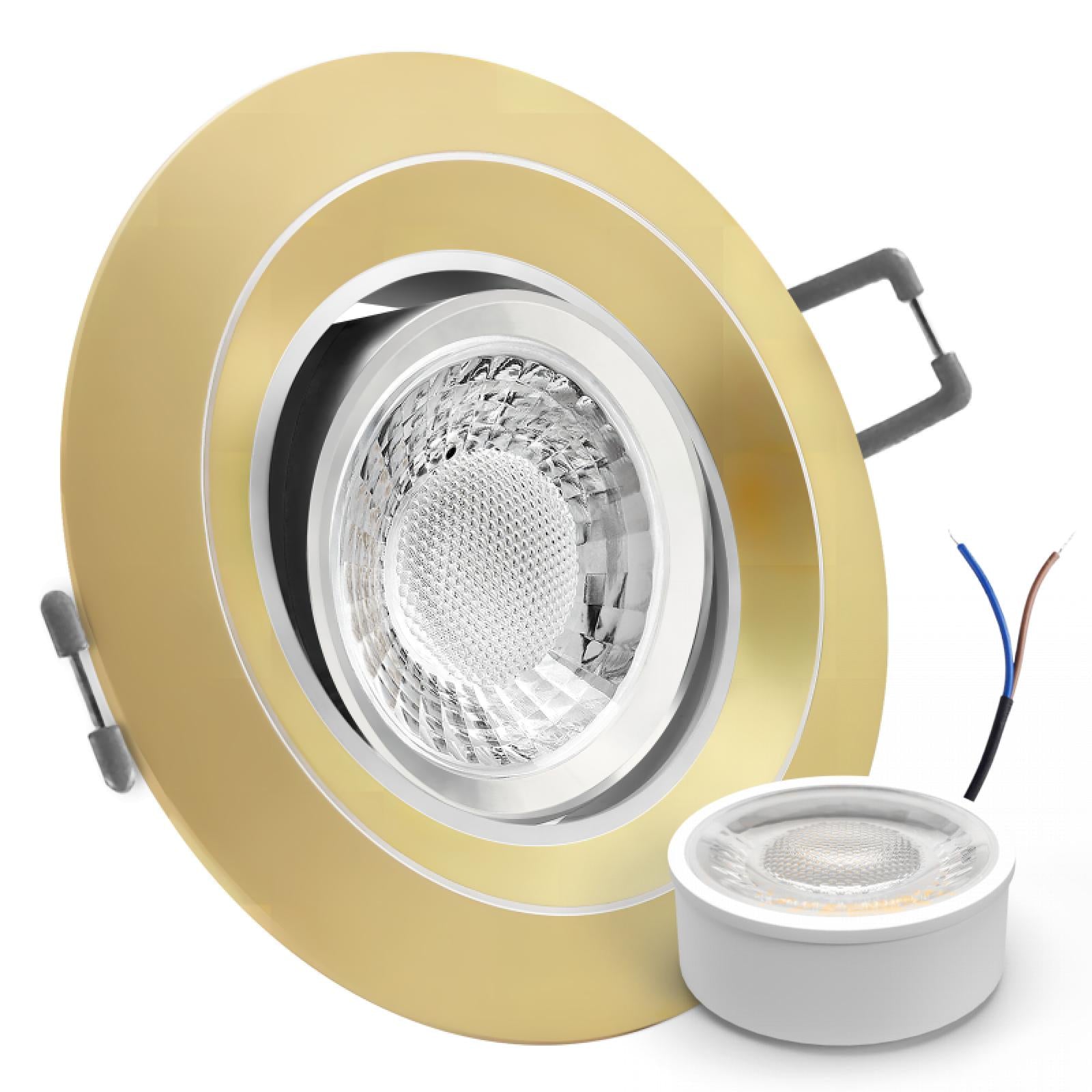 CONCEPTRUN LED Einbaustrahler Spot Gold matt rund 360° schwenkbar Lochmaß Ø 68mm - 95mm geringe Tiefe 27mm 5W LED Modul flach dimmbar neutralweiß 230V
