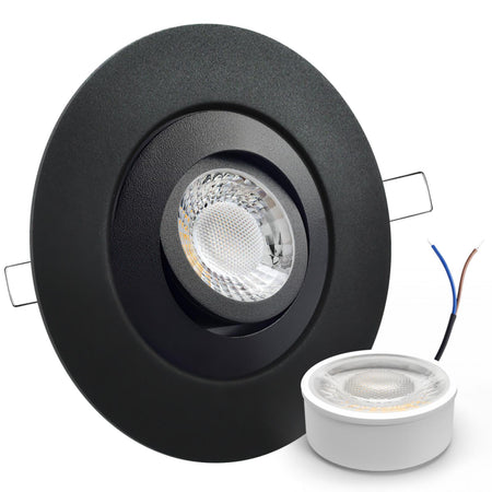 CONCEPTRUN LED Einbaustrahler Spot großer Durchmesser schwarz rund schwenkbar Lochmaß Ø 68mm - 135mm geringe Tiefe 25mm 5W LED Modul flach dimmbar neutralweiß 230V