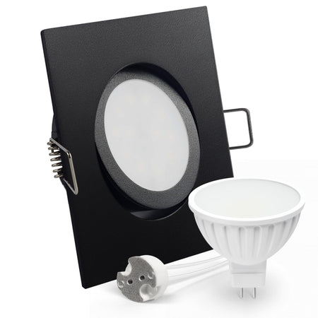 CONCEPTRUN LED Einbaustrahler Spot schwarz eckig 30° schwenkbar Lochmaß Ø 68mm - 80mm Tiefe 55mm Fassung