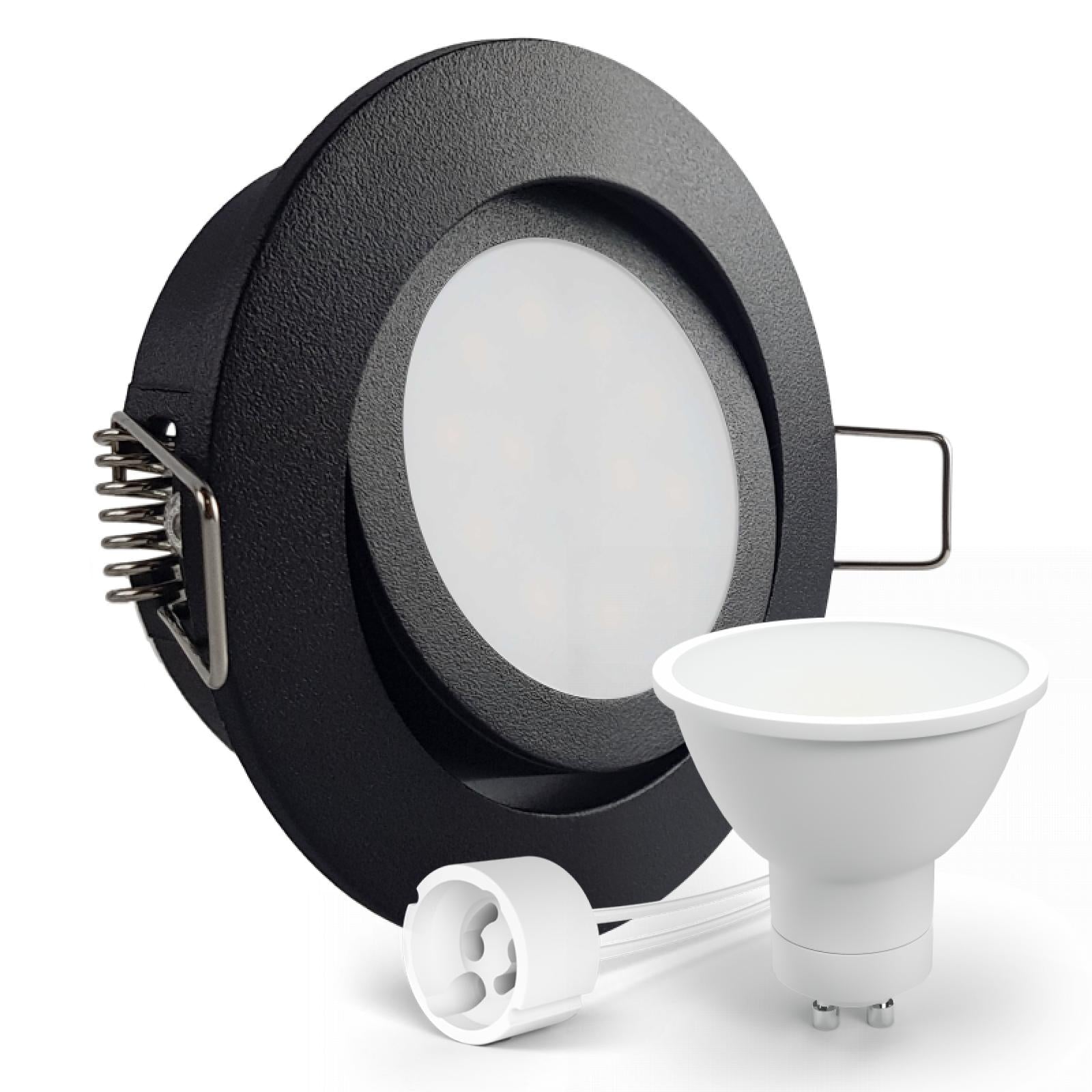 CONCEPTRUN LED Einbaustrahler Spot schwarz rund 360° schwenkbar Lochmaß Ø 68mm - 75mm Tiefe 64mm Fassung