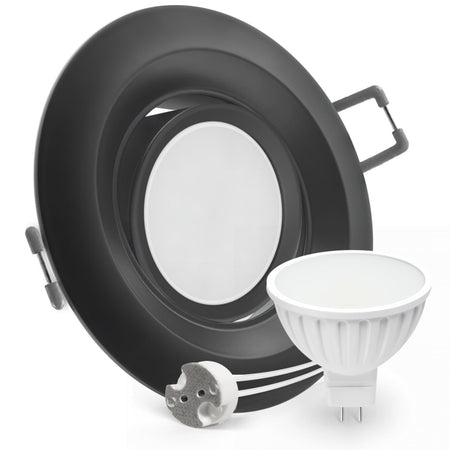 CONCEPTRUN LED Einbaustrahler Spot schwarz rund 360° schwenkbar Lochmaß Ø 68mm - 95mm Tiefe 55mm Fassung