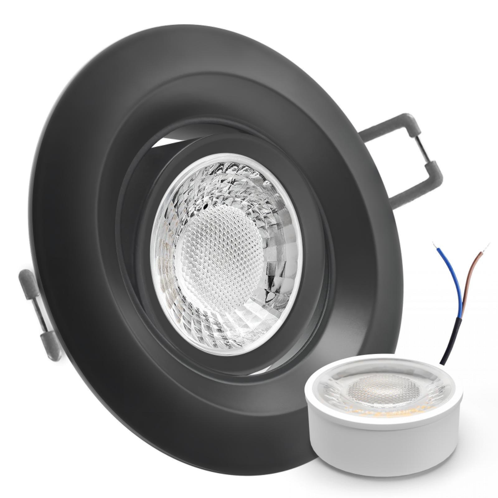 CONCEPTRUN LED Einbaustrahler Spot schwarz rund 360° schwenkbar Lochmaß Ø 68mm - 95mm geringe Tiefe 27mm 5W LED Modul flach dimmbar neutralweiß 230V