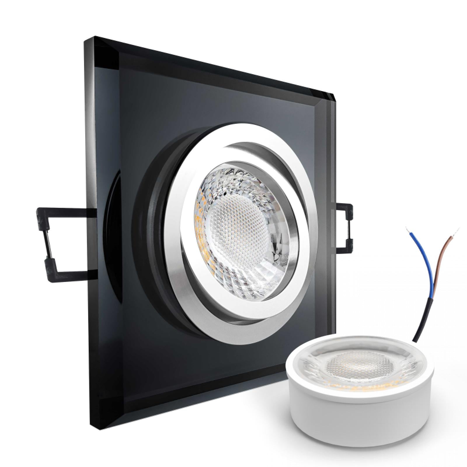 CONCEPTRUN LED Einbaustrahler Spot schwarz spiegelnd eckig Glas 30° schwenkbar Lochmaß Ø 68mm - 80mm geringe Tiefe 24mm 5W LED Modul flach dimmbar neutralweiß 230V