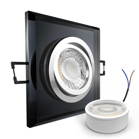 CONCEPTRUN LED Einbaustrahler Spot schwarz spiegelnd eckig Glas 30° schwenkbar Lochmaß Ø 68mm - 80mm geringe Tiefe 24mm 5W LED Modul flach dimmbar neutralweiß 230V
