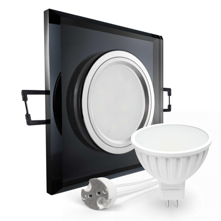 CONCEPTRUN LED Einbaustrahler Spot schwarz spiegelnd eckig Glas Lochmaß Ø 68mm - 80mm Tiefe 55mm Fassung