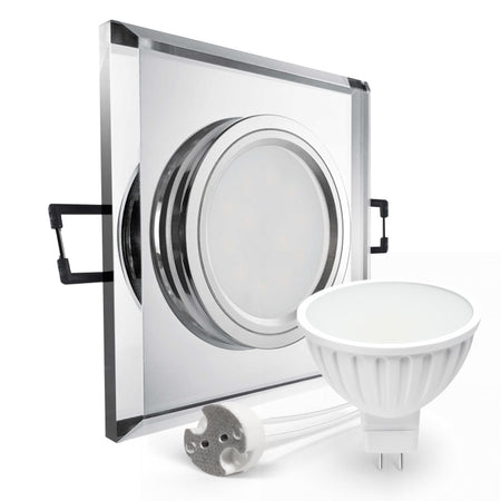 CONCEPTRUN LED Einbaustrahler Spot spiegelnd eckig Glas Lochmaß Ø 68mm - 80mm Tiefe 55mm Fassung