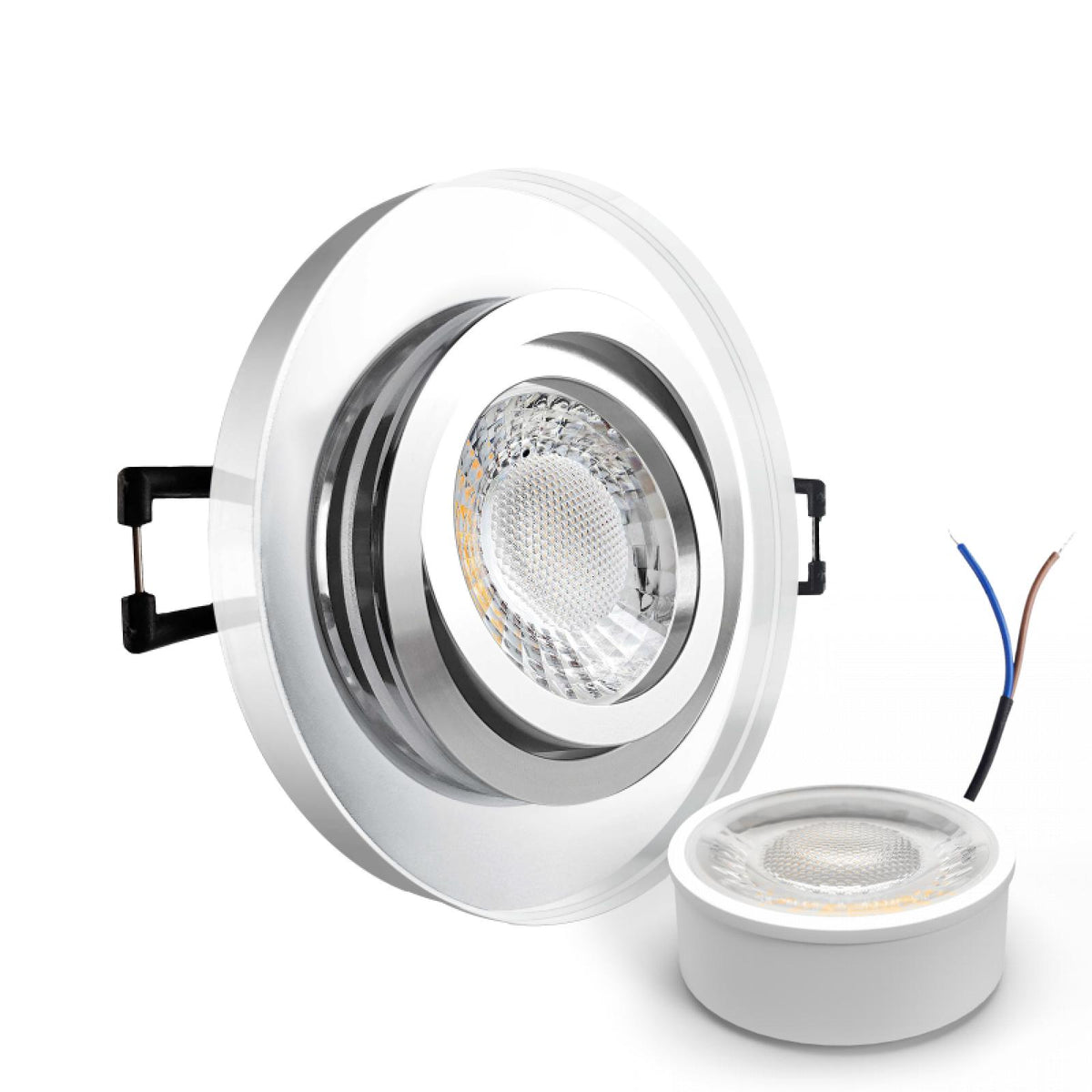 CONCEPTRUN LED Einbaustrahler Spot spiegelnd rund Glas 360° schwenkbar Lochmaß Ø 68mm - 75mm geringe Tiefe 24mm 5W LED Modul flach dimmbar neutralweiß 230V