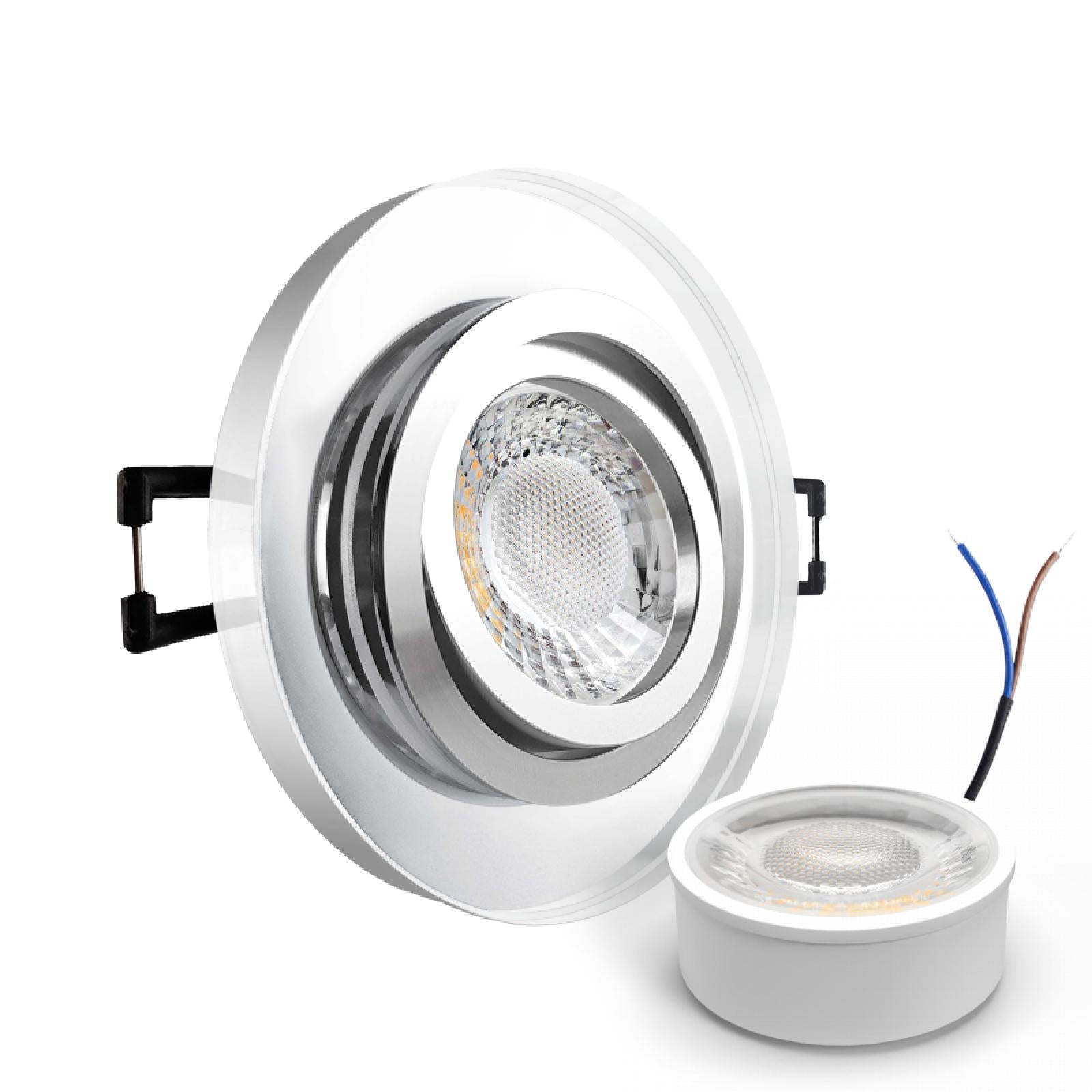 CONCEPTRUN LED Einbaustrahler Spot spiegelnd rund Glas 360° schwenkbar Lochmaß Ø 68mm - 75mm geringe Tiefe 24mm 5W LED Modul flach dimmbar neutralweiß 230V