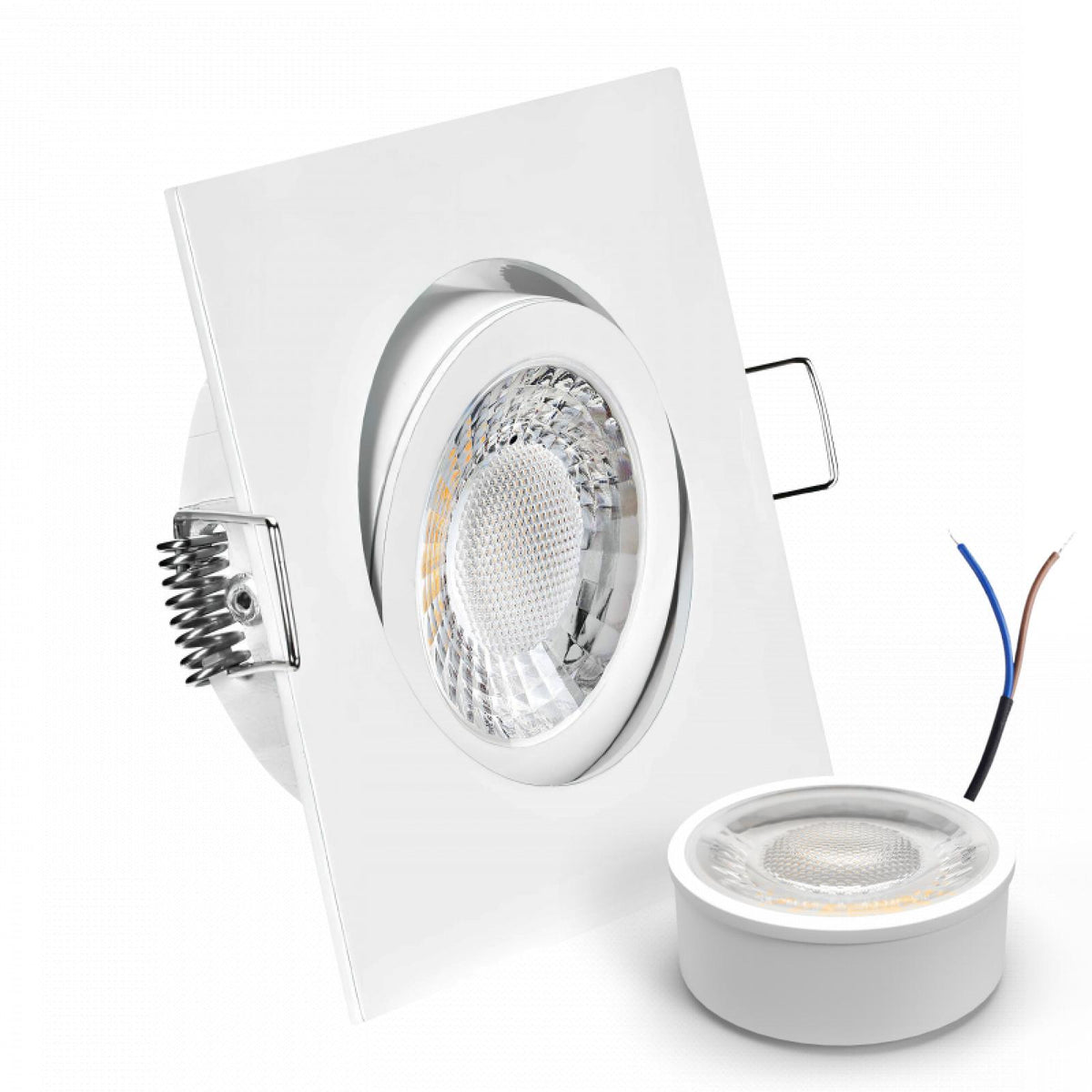 CONCEPTRUN LED Einbaustrahler Spot weiß eckig 30° schwenkbar Lochmaß Ø 68mm - 80mm geringe Tiefe 25mm 5W LED Modul flach dimmbar neutralweiß 230V