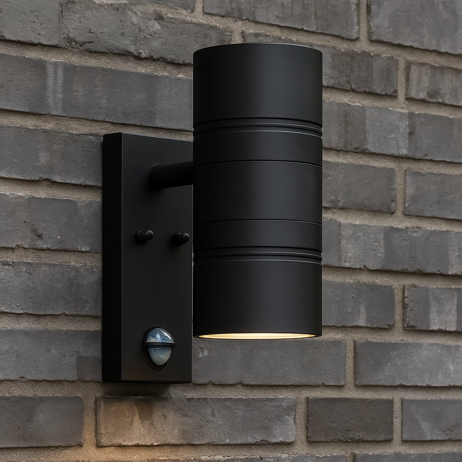 LED Wandleuchte mit Bewegungsmelder Innenleuchte schwarz rund 2-flammig IP44 GU10 230V