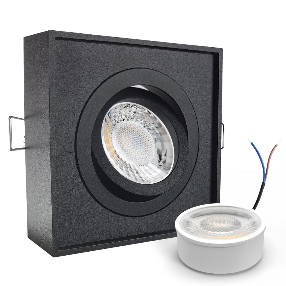 CONCEPTRUN LED Aufbau Einbaustrahler schwarz eckig 30° schwenkbar Lochmaß Ø 85mm - 90mm geringe Tiefe 19mm 5W LED Modul flach dimmbar neutralweiß 230V