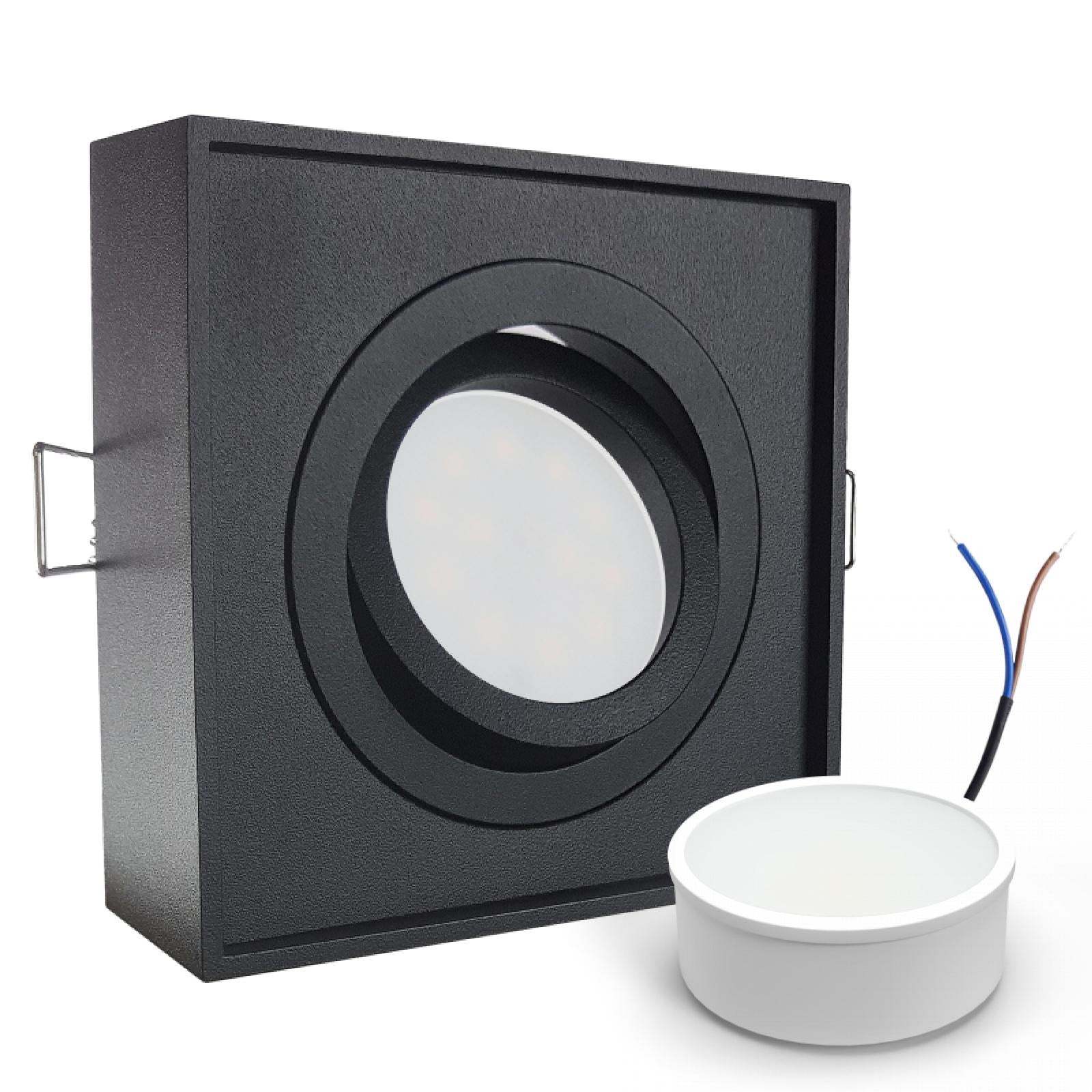 LED Einbaustrahler Schwarz Eckig – 6,5 Watt, Warmweiß, Dimmbar & Schwenkbar, Für Bohrloch 75-85 Mm