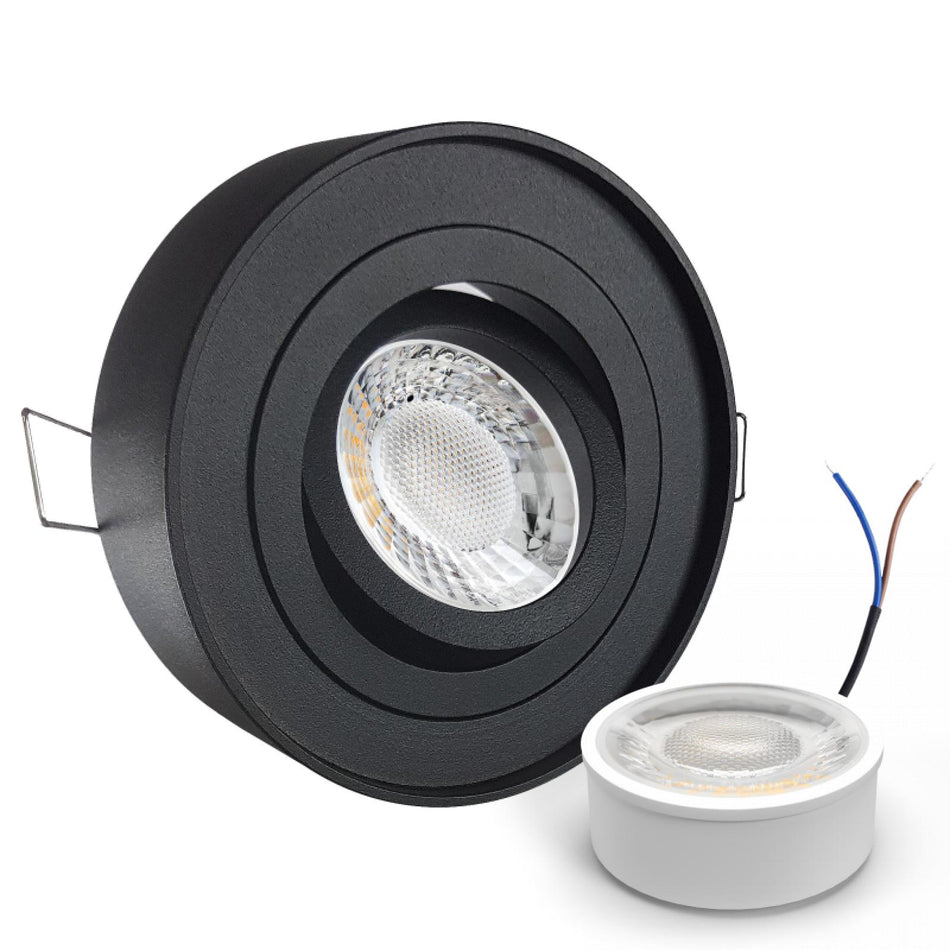 CONCEPTRUN LED Aufbau Einbaustrahler schwarz rund 360° schwenkbar Lochmaß Ø 85mm - 90mm geringe Tiefe 19mm 5W LED Modul flach dimmbar neutralweiß 230V