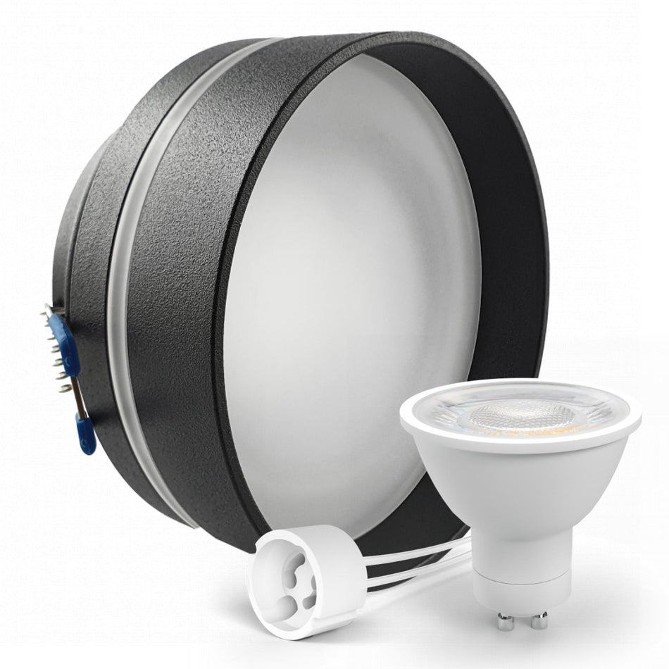 LED Aufbau Einbaustrahler schwarz rund Glas Lochmaß Ø 68mm - 75mm GU10 230V