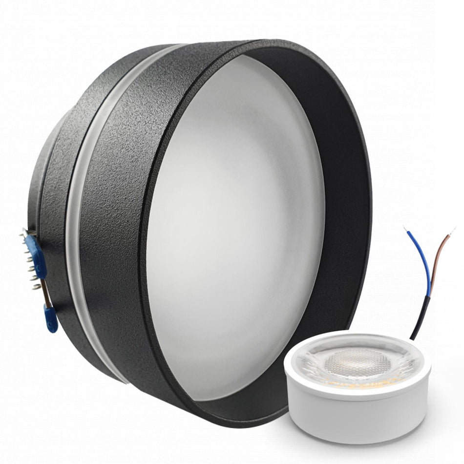 CONCEPTRUN LED Aufbau Einbaustrahler schwarz rund Glas Lochmaß Ø 68mm - 75mm geringe Tiefe 25mm 5W LED Modul flach dimmbar neutralweiß 230V