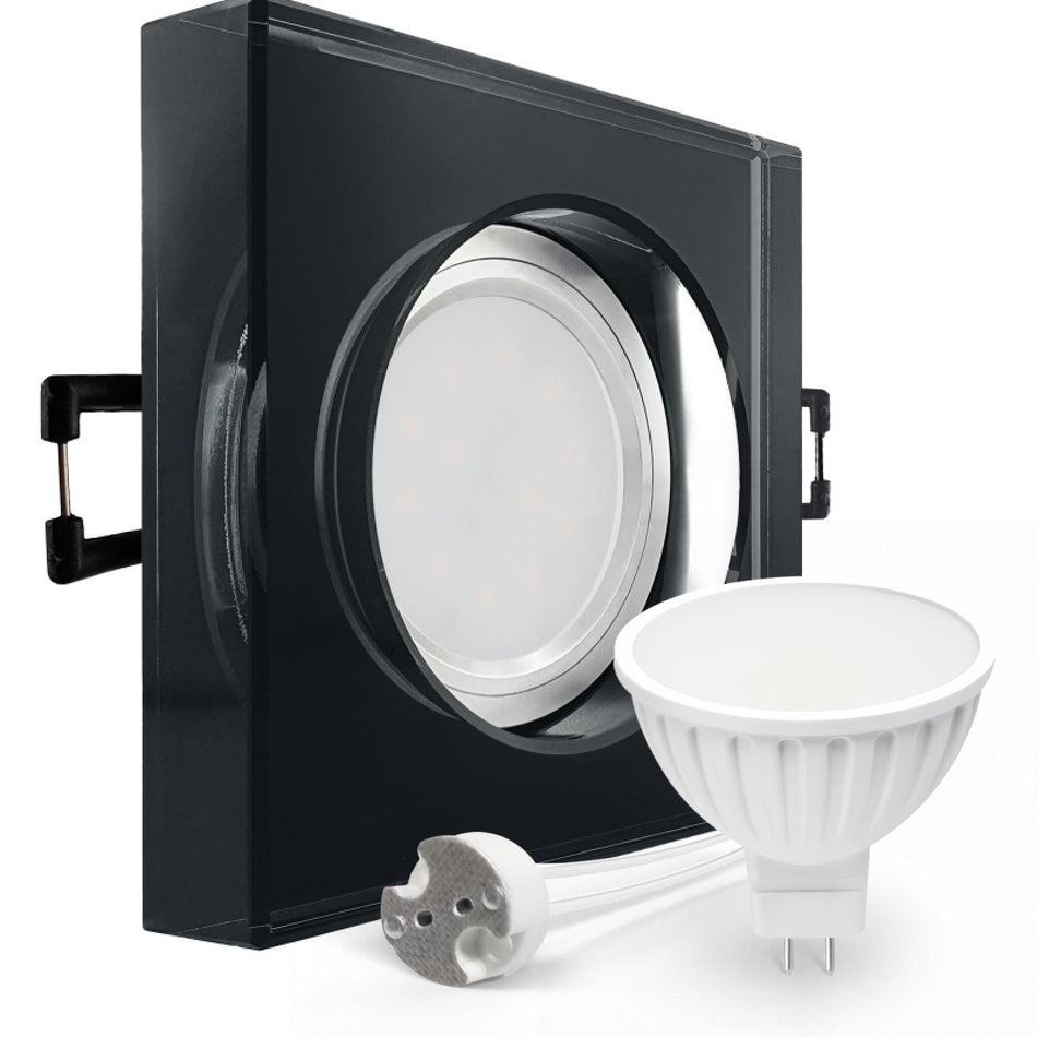 CONCEPTRUN LED Aufbau Einbaustrahler schwarz spiegelnd eckig Glas Lochmaß Ø 68mm - 80mm Tiefe 55mm
