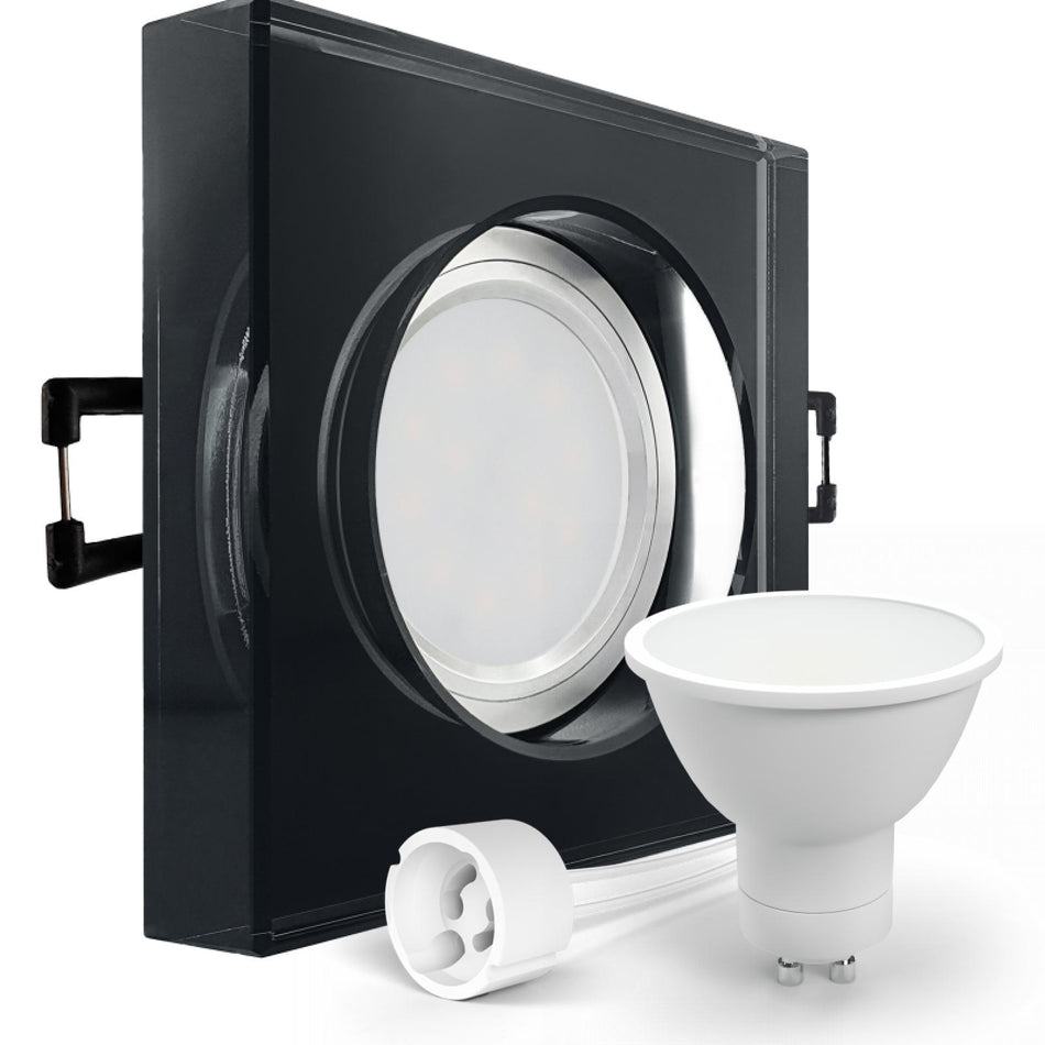 CONCEPTRUN LED Aufbau Einbaustrahler schwarz spiegelnd eckig Glas Lochmaß Ø 68mm - 80mm Tiefe 64mm